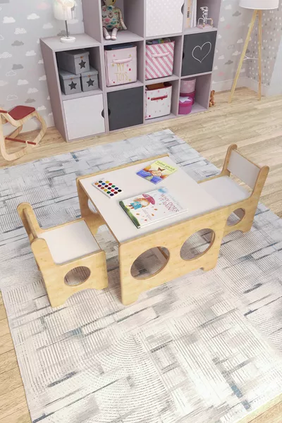 Montessori Children's Play & Activity & Study Table with 2 Chairs