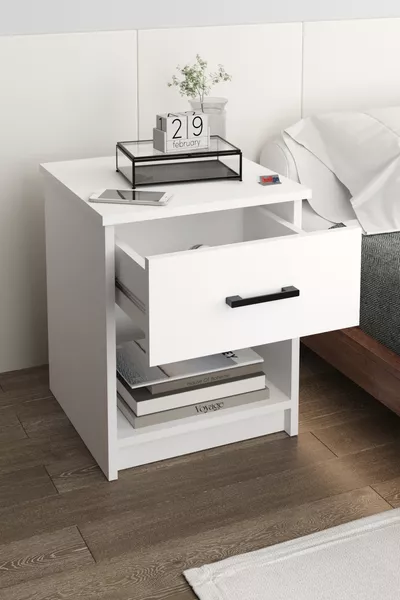 Bedside Table with Drawer Bedside White Nightstand