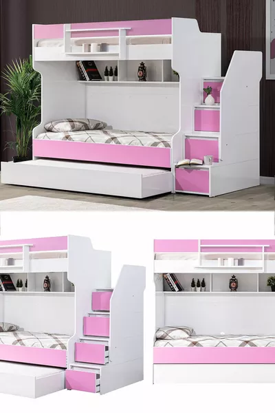 Bunk Bed, Brave Bunk Bed with Ladder - Pink