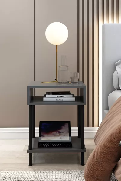 Dekoratif 2 Raflı Açık Raflı Metal Çevir Kur Komodin Başucu Komodin Sehpa