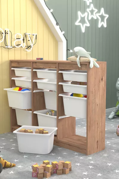 Armoire avec panier Armoire multifonction Armoire à jouets Lara Pin