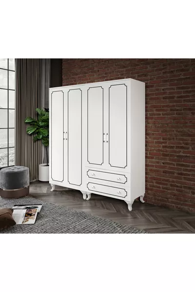 Style 4-Door 2-Drawer Modular Wardrobe, Clothes Cabinet - Made Entirely of Premium Quality MDF