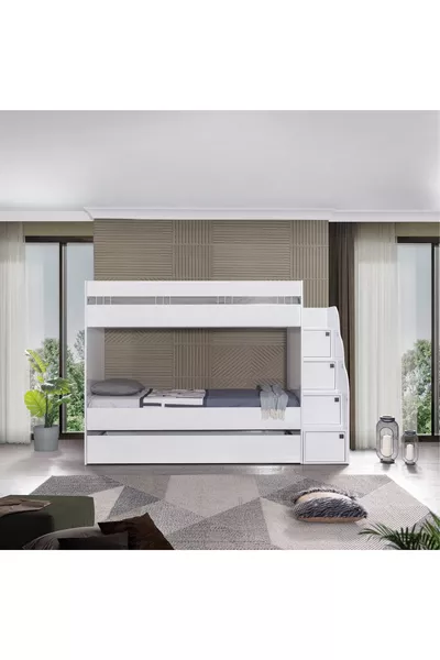 WHITE 4-PERSON COMPLEX BUNK BED SET