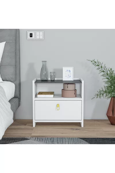 Comodino MoBiga Sane con Vetro e Cassetti