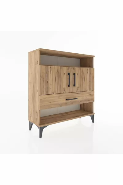 Commode Arges 3 étagères, 1 tiroir, 2 portes, pin-pin