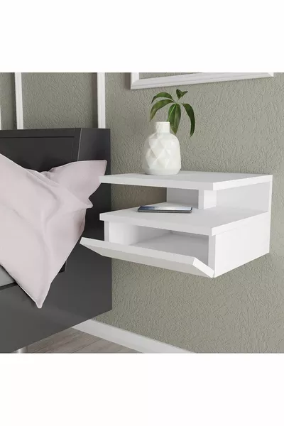 MDF Covered Nightstand - Side Table - Open Shelf Nightstand - Wall Shelf - MDF White - cm