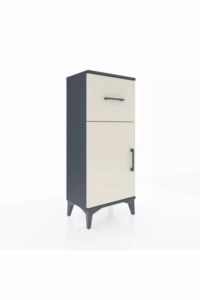 Arges Comodino con Una Mensola, Un Cassetto e Una Porta, Antracite-Pietra di Luna