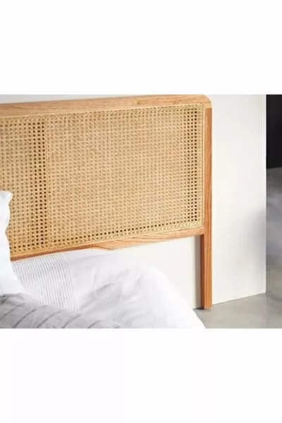Natural Wood Bed Headboard with Nightstand