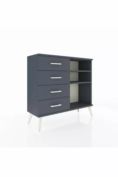 Commode Arges 2 étagères 4 tiroirs Anthracite-Anthracite
