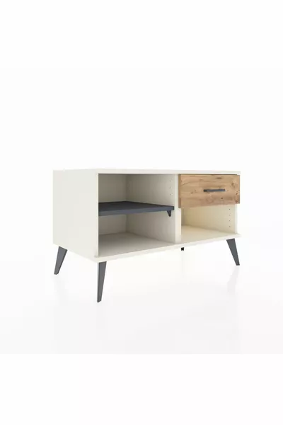 Commode Hyperion à une étagère et un tiroir, Pierre de Lune-Anthracite/Sapin