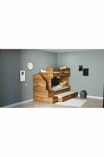Lits superposés MDF couleur bois de qualité 1 pour 3 personnes