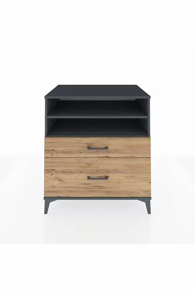 Commode Kronos 2 étagères 2 tiroirs Anthracite-Bois de pin