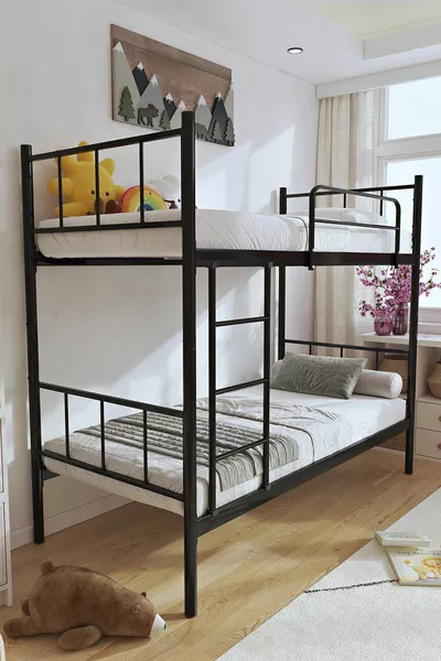 Letto a Castello Tekno Compatibile con Materasso Nera, Letto a Castello in Metallo Smontabile