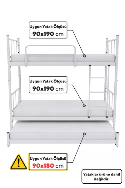 Letto a castello Tekno con spazi per letti, compatibile per 3 persone, in metallo bianco