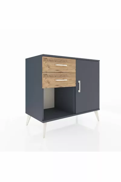 Hyperion Dressoir Met Één Plank, 2 Lades En Eén Deur Antraciet-Antraciet/Den