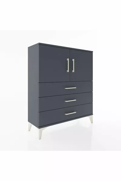 Commode Arges avec 2 étagères, 3 tiroirs et 2 portes, Anthracite-Anthracite