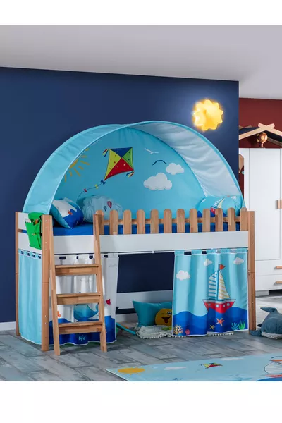 Maison Montessori en bois avec lit et maison de jeu X Bleu