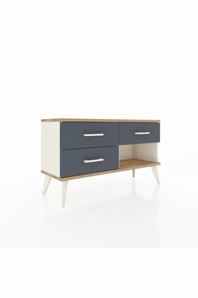 Commode Arges 3 tiroirs Pierre de lune-Sapin/Anthracite