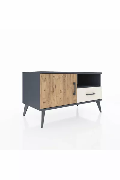 Hyperion Dressoir met 2 Planken, 1 Lade en 1 Deur Antraciet-Spar/Marmer