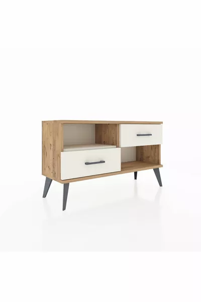 Arges Kast met Eén Plank en 2 Lades, Den-Hout en Marmerlook