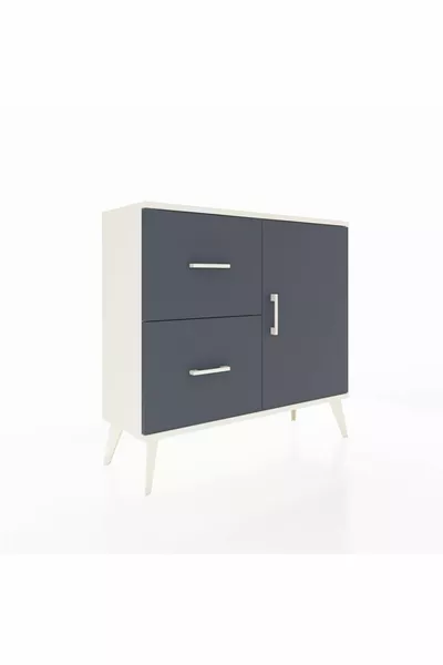 Comò Arges con un ripiano, 2 cassetti e una porta, Azzurrite-Antracite