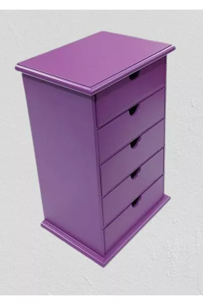 Hobi ERDL Commode Boîte à Bijoux et Maquillage 5 Tiroirs Peinture Brillante VIOLET Fait Main