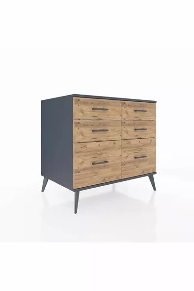 Commode Kronos 6 tiroirs Anthracite-Anthracite/Pin