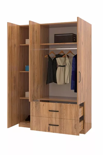 Yaman Çam 3-Door 2-Drawer Wardrobe - Closet