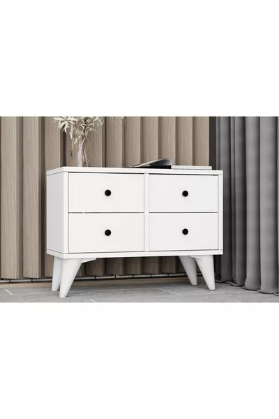 Eva Nettrends 4-Drawer Modern White Nightstand with Legs
