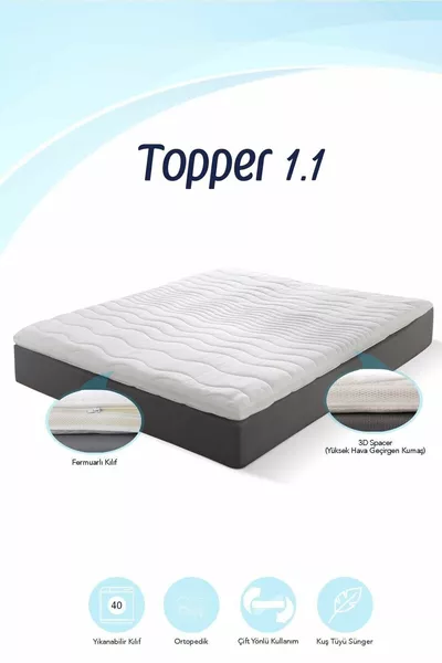 Topper 1.1 - Surmatelas Confort Amélioré - Mousse Douce Plume d'Oie - Housse Lavable avec Fermeture Éclair
