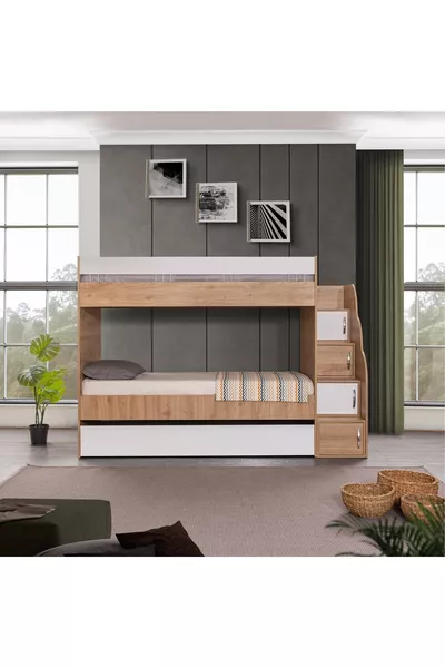 BUNK BED, CADIZ-WHITE BUNK BED WITH SMALL BED
