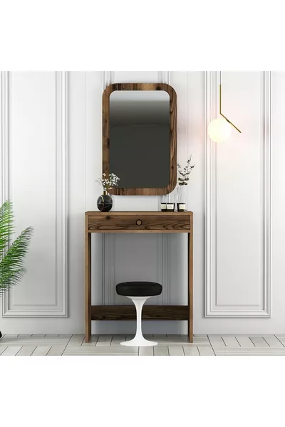 Lisbon Mini Mirrored Makeup Vanity Dresser - Walnut