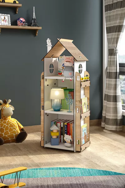 Roofy 9-Shelf Wooden Montessori Kids' Room Educational Bookshelf Scandinavian Style Montessori Bookshelf