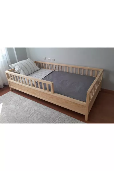 Lit Montessori pour enfants - Lit Montessori - Lit en bois - Avec barrière de sécurité de cm - 
