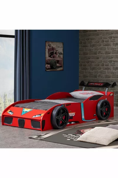 Car Bed, Speedy Bed with Storage and Canopy - Red