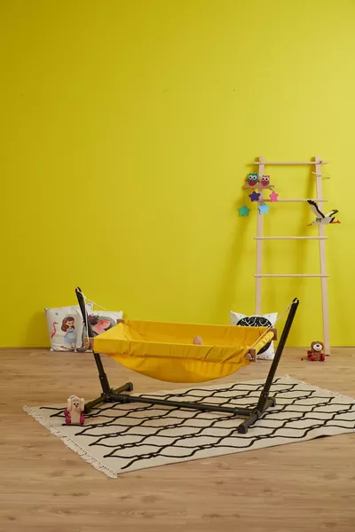 Wooden Baby Hammock Cradle with Stand (Yellow)