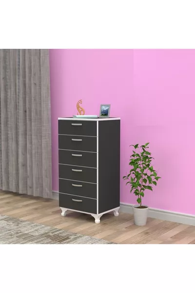 Dresser Nightstand Atikus Finç Gray ** 6-Tier Cm Drawer Height Cm Width