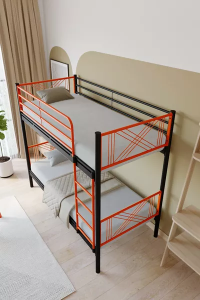 Mix Premium Metal Bunk Bed Compatible with Mattress Orange Detachable Bunk Bed Frame