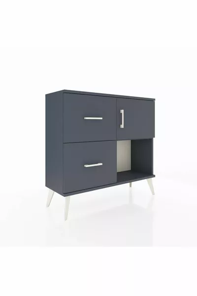 Comò Arges con un ripiano, 2 cassetti e una porta, Antracite-Antracite