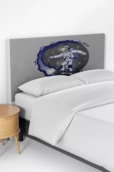 Gray Space Astronaut Pattern Kids Bed Base Headboard Cover