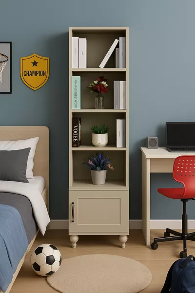 Set Comodino e Libreria Alin in MDF | Gambe in Legno | Ante Rivestite REHAU | Design Pratico e Unico