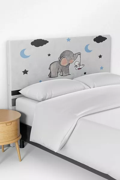 Copertura per testiera di letto con contenitore per la camera dei bambini con motivo di elefante bianco carino