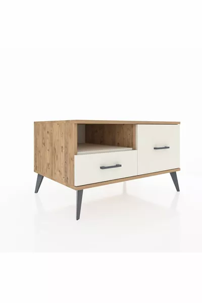 Commode Kronos à une étagère et 2 tiroirs en pin et pierre de lave
