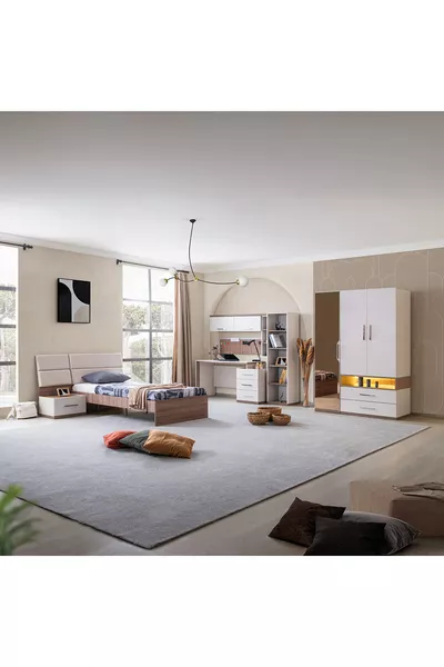 Camera dei Giovani di Milano - Armadio a 3 Ante con Specchio, Letto, Comodino, Scrivania, Libreria