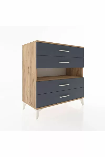 Hyperion Dresser Single Shelf 4-Drawer Pine-Anthracite