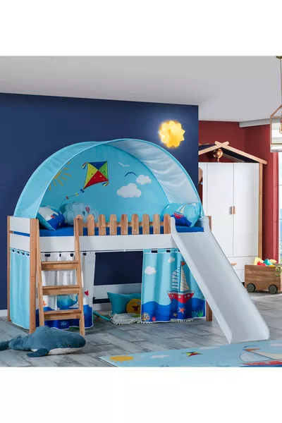 My House Children's Room Montessori Set with Slide Bed and Blue Playhouse