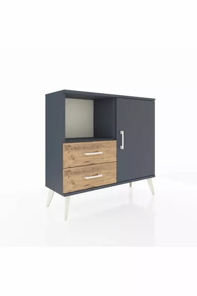 Arges Schrank mit 2 Regalen, 2 Schubladen, 1 Tür, Anthrazit-Anthrazit/Kiefer