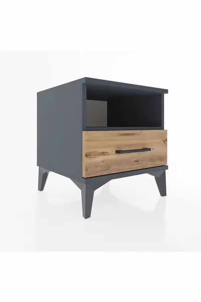 Hyperion Nightstand Single Shelf Single Drawer Anthracite-Pine