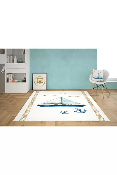 Ensemble de Chambre d'Enfant Marin (Rideau de Fond - Couverture et Oreiller - Tapis)
