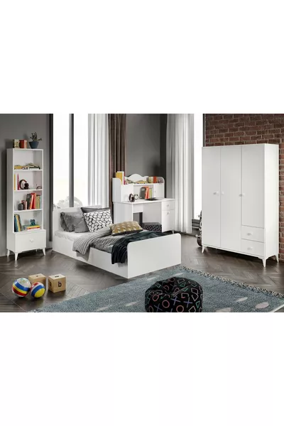 Akasya Modern Youth Room Set White - 4 Pieces, All Made of Premium MDF